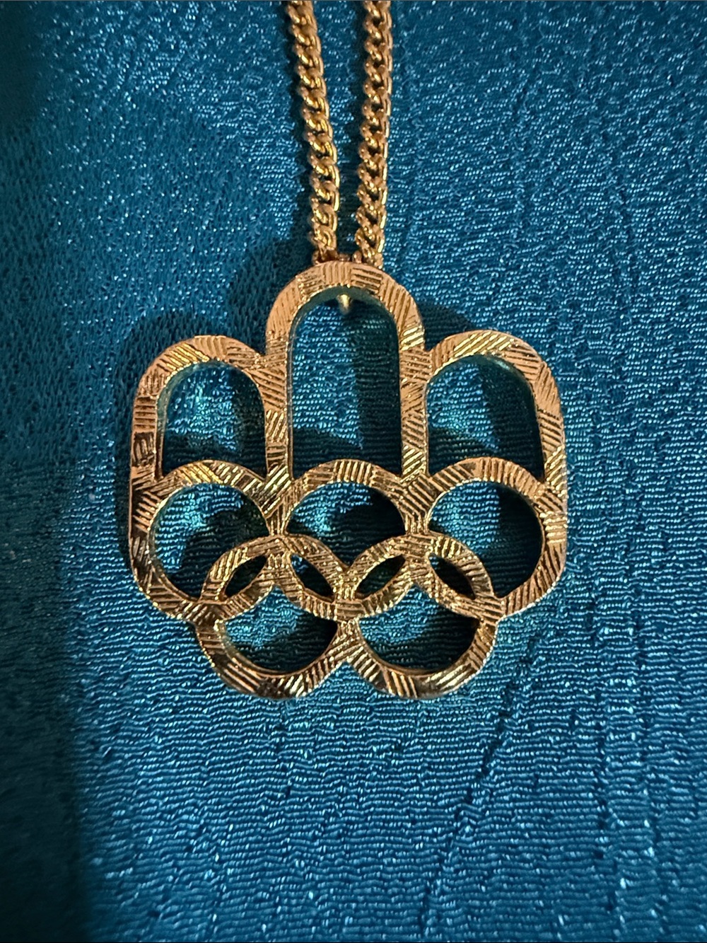 Gold-Tone Openwork Olympic Rings Pendant Necklace - Women Jewelry